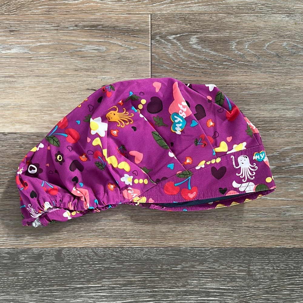 Purple Floral Surgical Cap/Bouffant with Elastic Edge